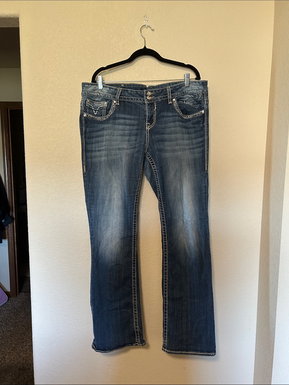 VIGOSS The Chelsea Slim Boot Jeans Size 18 | Dark Wash Embellished Bootcut